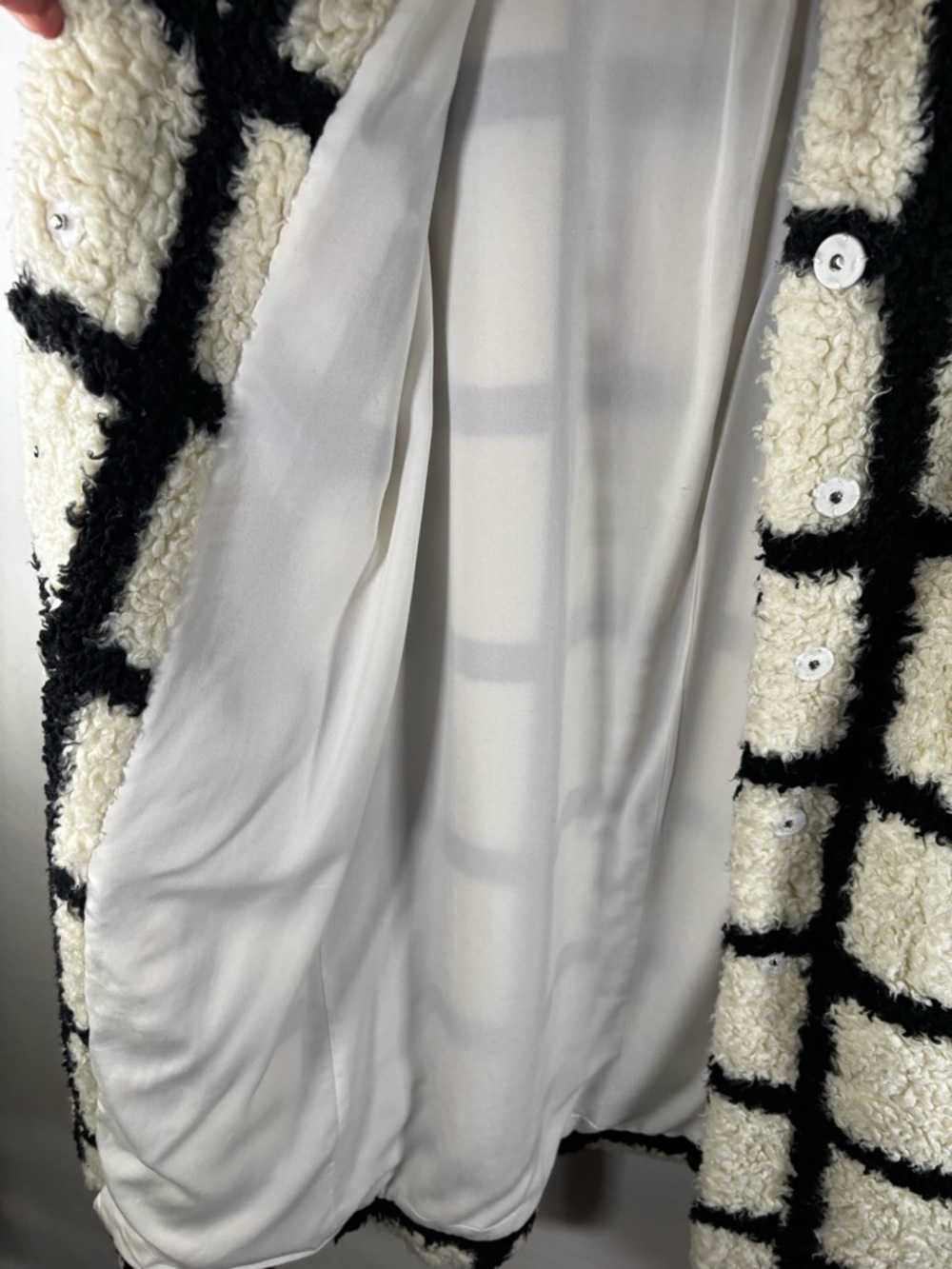 Reformation Bromley Teddy Sherpa Coat Black White Grid Plaid Long Jacket Size S - Picture 9 of 16